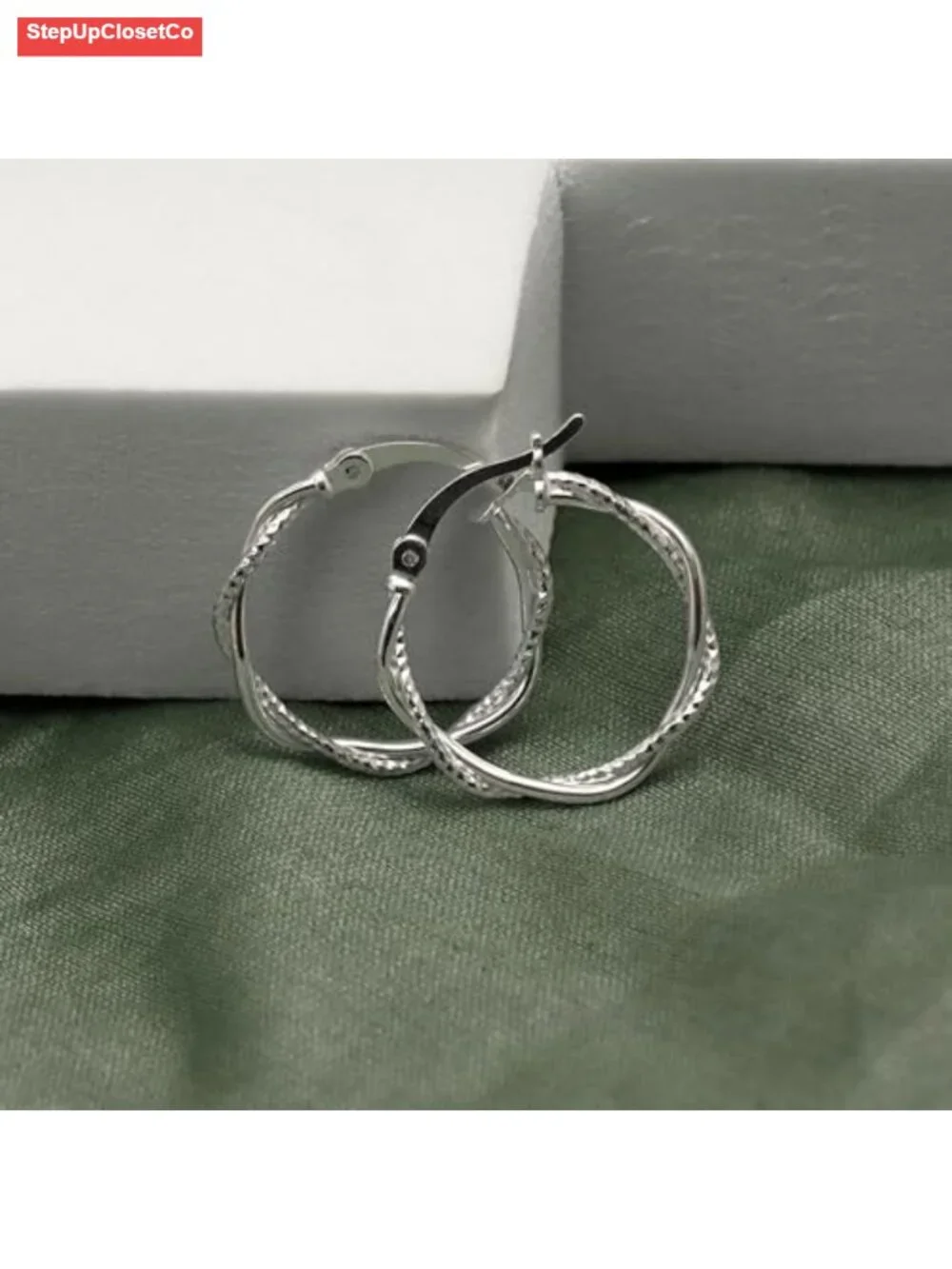925 Sterling Silver Twisted Hoop Earrings for Women Small Click-Top